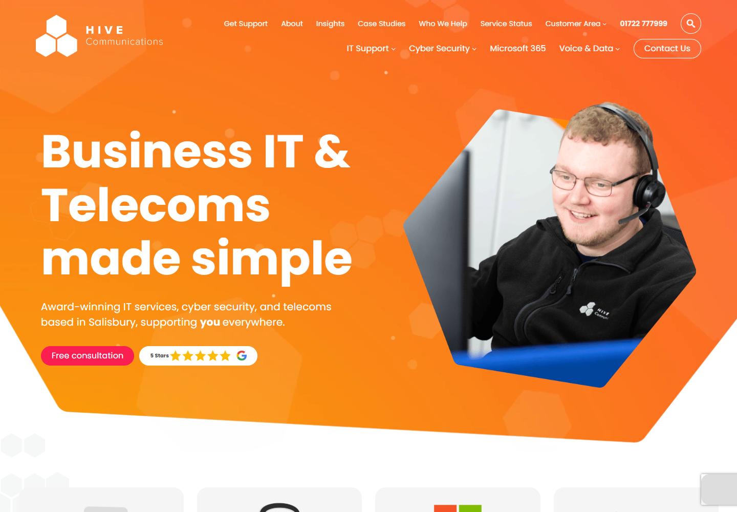 Hive Communications homepage captured on 23 September 2026