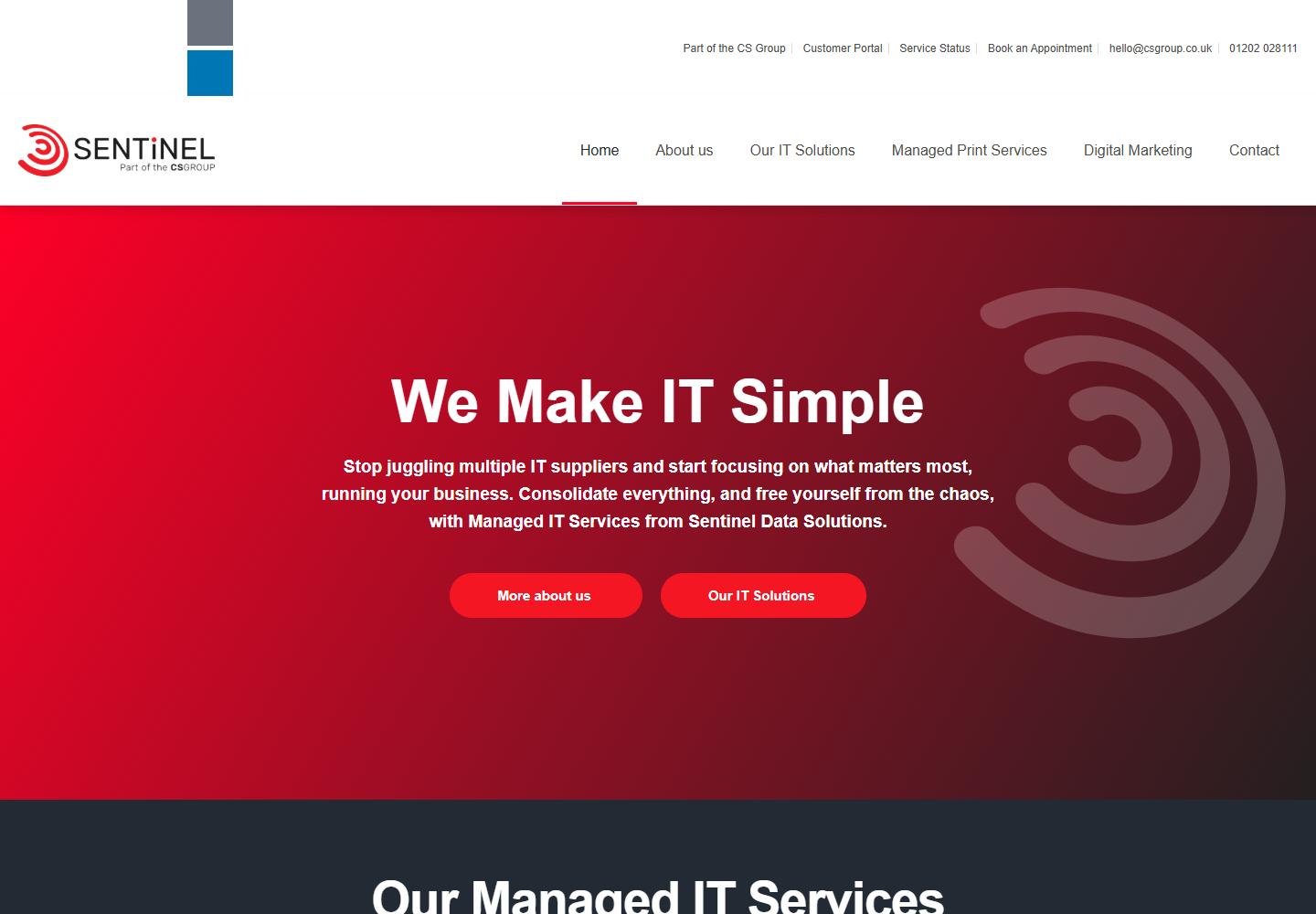 Sentinel Data Solutions homepage captured on 23 September 2026